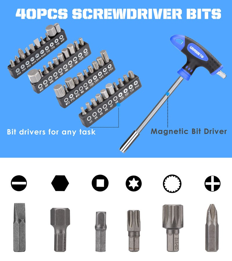 URASISTO 120-pieces Magnetic Screwdrivers Sets Includes Sockets  Slotted  Phillips  Hex  Torx and Precision Screwdriver Set Tools for Men  Repair Home - Image 3